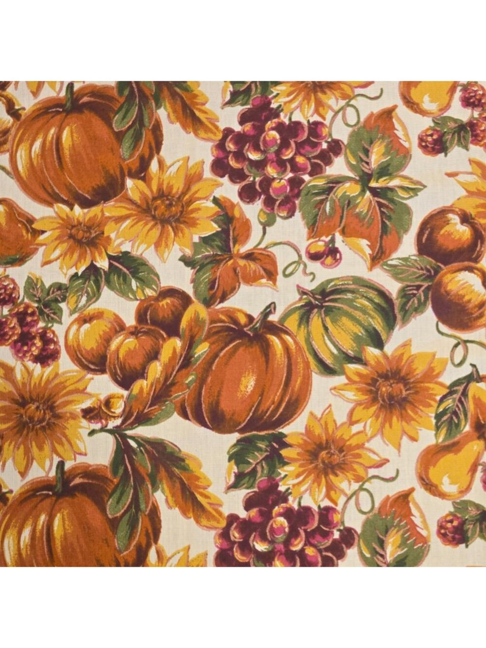 Vintage Pumpkin Table cloth Sunflowers purple berries Acorns Fall Thanksgiving